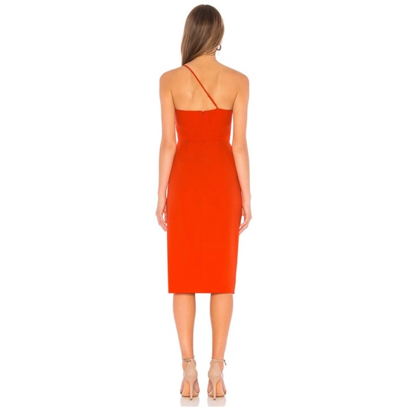 LOVERS + FRIENDS Lazo Blood Orange Midi Dress Leg Slit Asymmetrical Strap US L - Picture 3 of 11